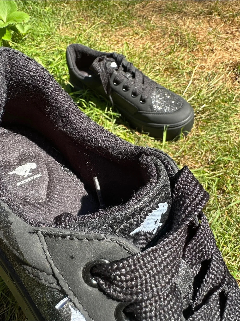 Rocket Dog Black Platform Lace-Up Sneakers with Glitter Accent